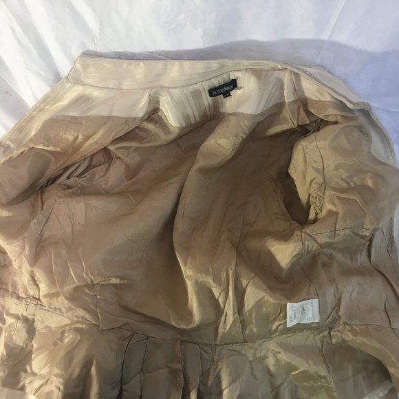 Le Chateau Jacket Fitted Suit Blazer Women's Size Med Beige Stripe Hook & Eye - Picture 14 of 14